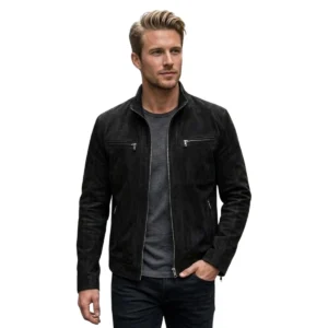 Black Faux Suede Biker Jacket
