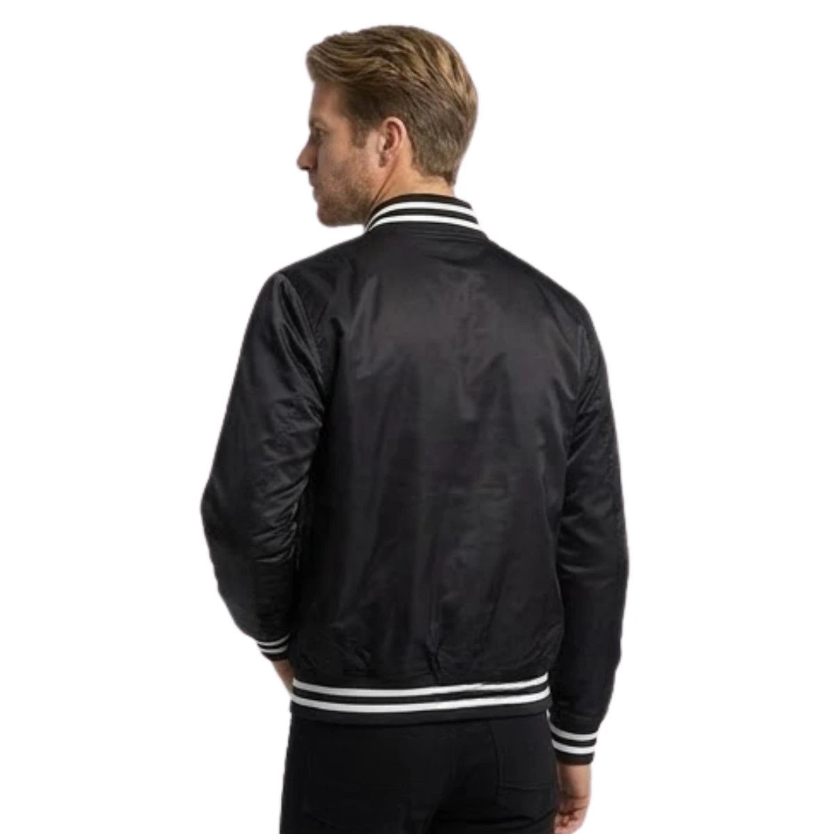 Men's Black Satin Varsity Jacket - Image 2