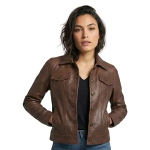 Women's Leather Trucker Jacket